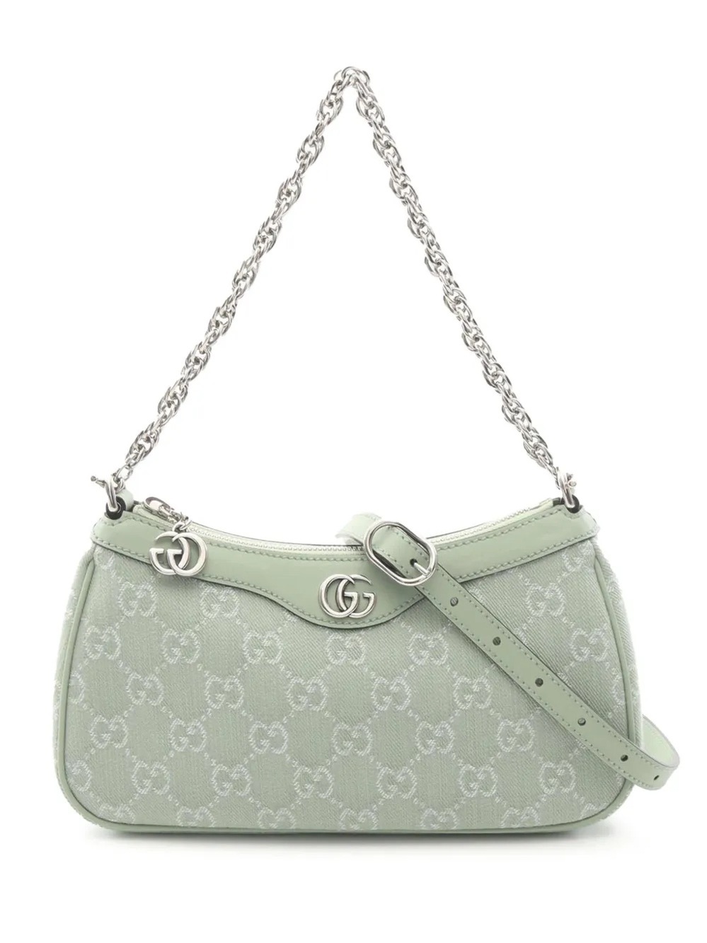 Gucci Mint Green Ophidia GG Monogram Shoulder Bag with Silver Chain
